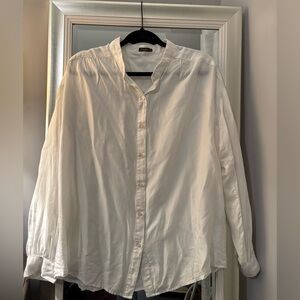 J. McLaughlin Blouse Button Down Modal/Silk Ivory/Cream Gather Details Pretty XL